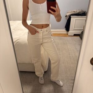 Agolde high rise straight leg white jeans with buttons